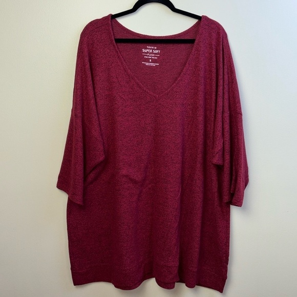 Torrid Heather red super soft, plush V-neck tunic. 3/4 sleeve Size 5X. EUC. - Picture 1 of 5